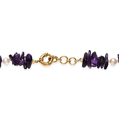 African Amethyst Chips 205.00 ctw and Freshwater Pearl Necklace in 18K YG Plated 18 Inches
