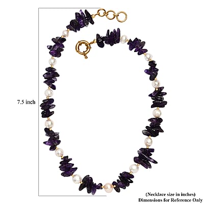 African Amethyst Chips 205.00 ctw and Freshwater Pearl Necklace in 18K YG Plated 18 Inches
