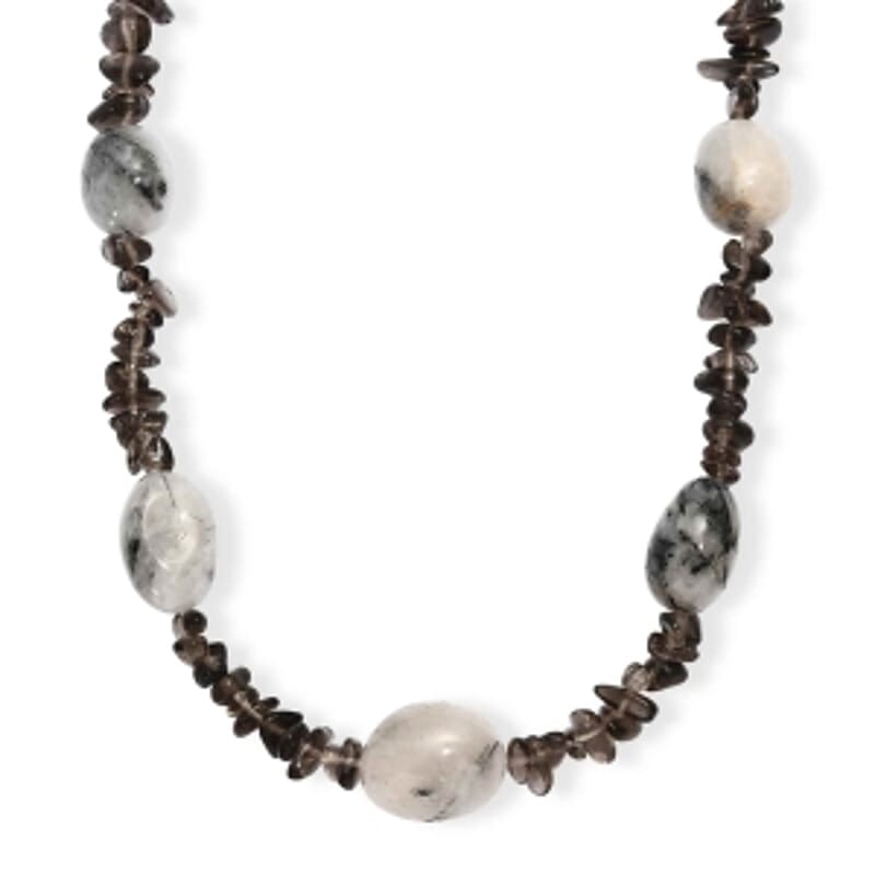 Black Rutile Quartz 445.00 ctw Necklace in Stainless Steel 24 Inches