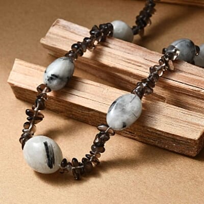 Black Rutile Quartz 445.00 ctw Necklace in Stainless Steel 24 Inches