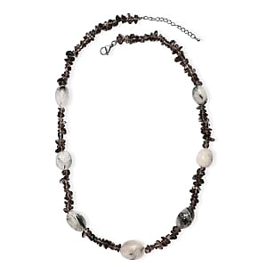 Black Rutile Quartz 445.00 ctw Necklace in Stainless Steel 24 Inches