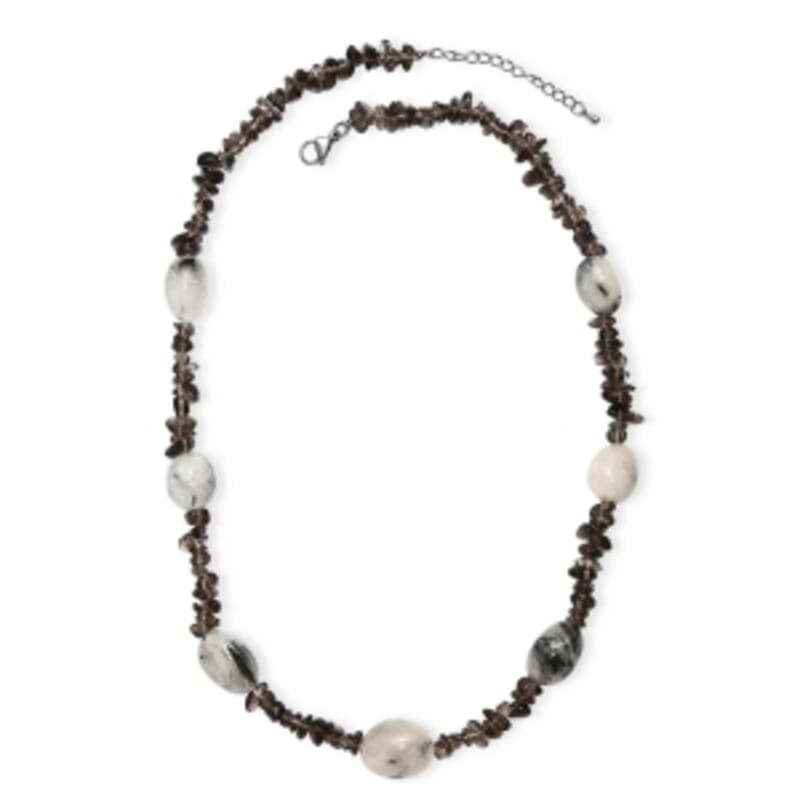 Black Rutile Quartz 445.00 ctw Necklace in Stainless Steel 24 Inches