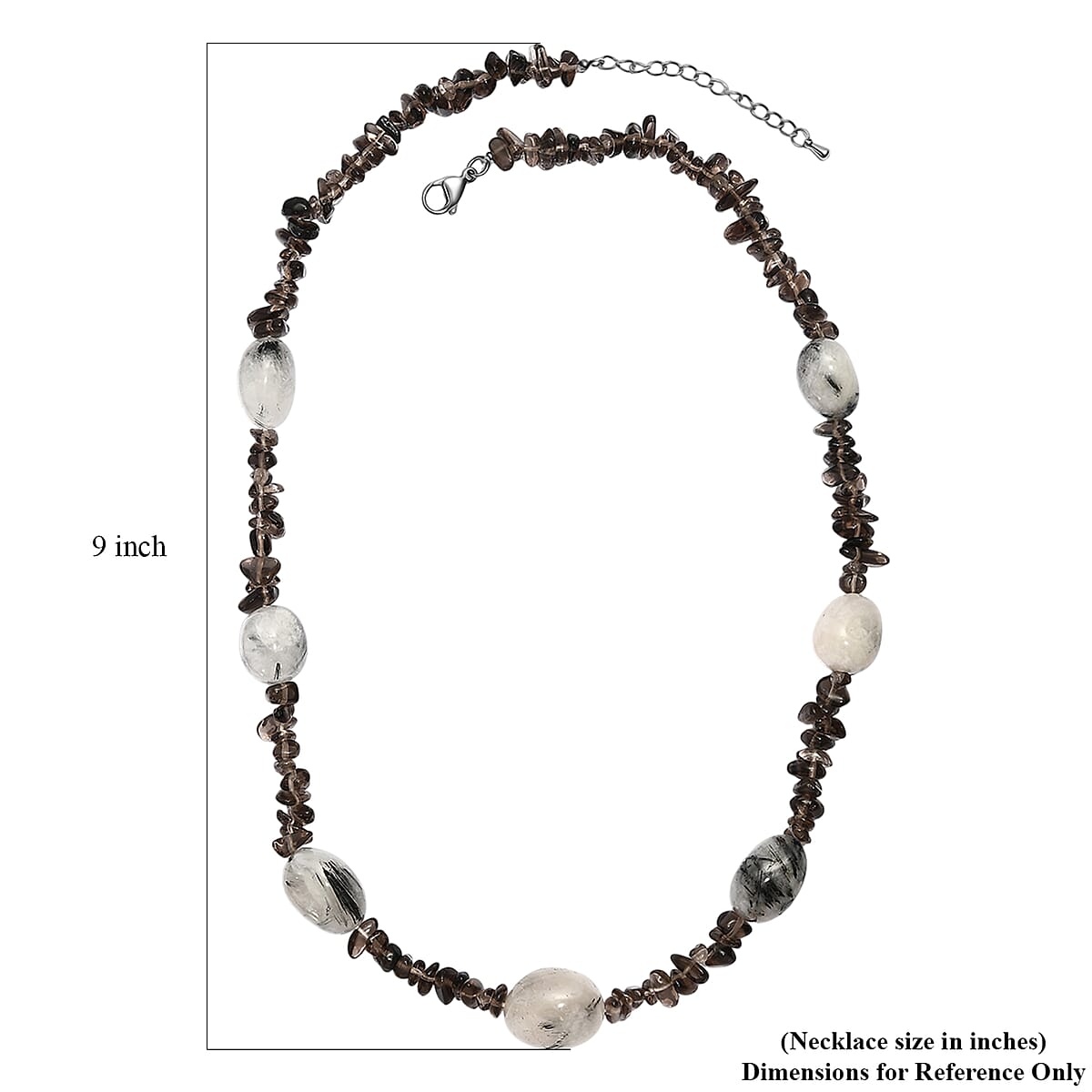 Black Rutile Quartz Tumble and Brazilian Smoky Quartz 445.00 ctw Chips Necklace in Stainless Steel 24 Inches image number 5