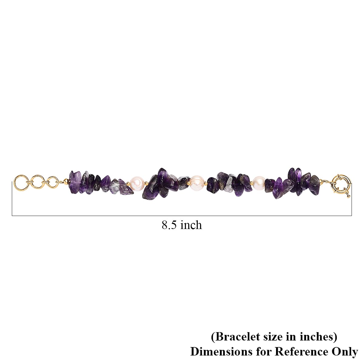 African Amethyst Chips 80.00 ctw and Freshwater Pearl Bracelet in 18K YG Plated (7.25 In) image number 5