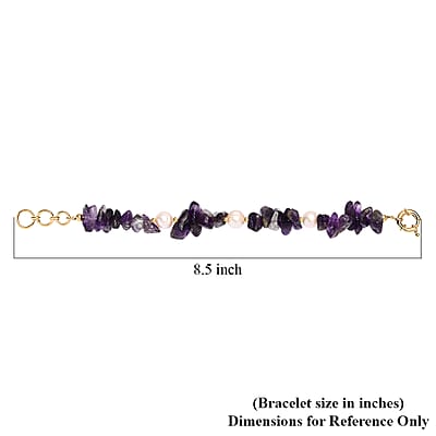 African Amethyst Chips 80.00 ctw and Freshwater Pearl Bracelet in 18K YG Plated (7.25 In)