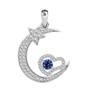 Blue Simulated Diamond and Simulated Diamond 1.19 ctw Pendant in Rhodium Over Sterling Silver