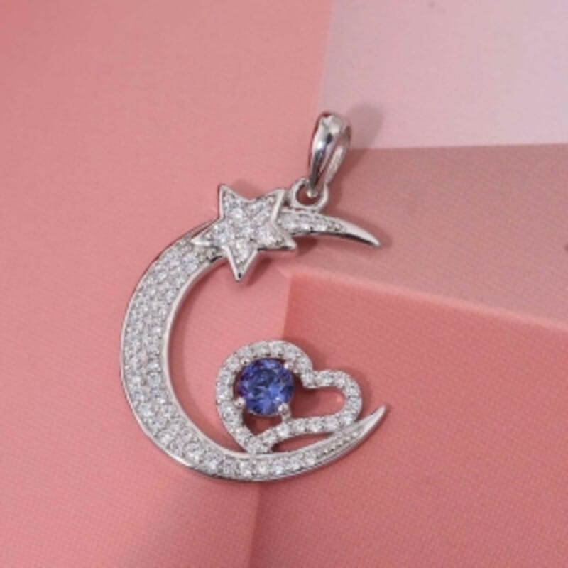 Blue Simulated Diamond and Simulated Diamond 1.19 ctw Pendant in Rhodium Over Sterling Silver