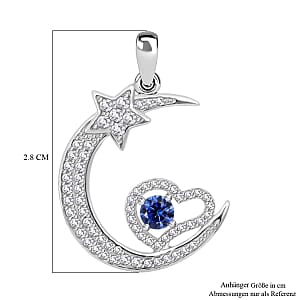 Blue Simulated Diamond and Simulated Diamond 1.19 ctw Pendant in Rhodium Over Sterling Silver
