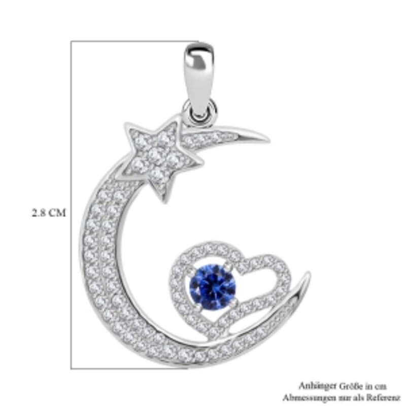Blue Simulated Diamond and Simulated Diamond 1.19 ctw Pendant in Rhodium Over Sterling Silver