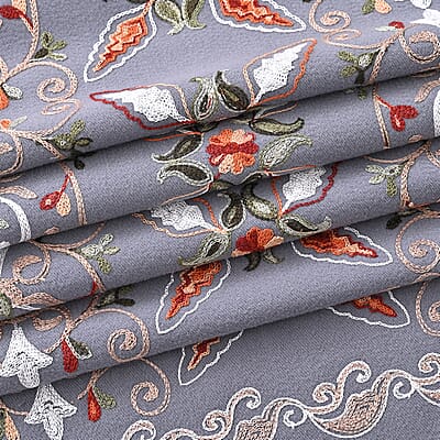 TAMSY Light Grey Baroque Soft Woven Embroidered Scarf with Tassels – One Size