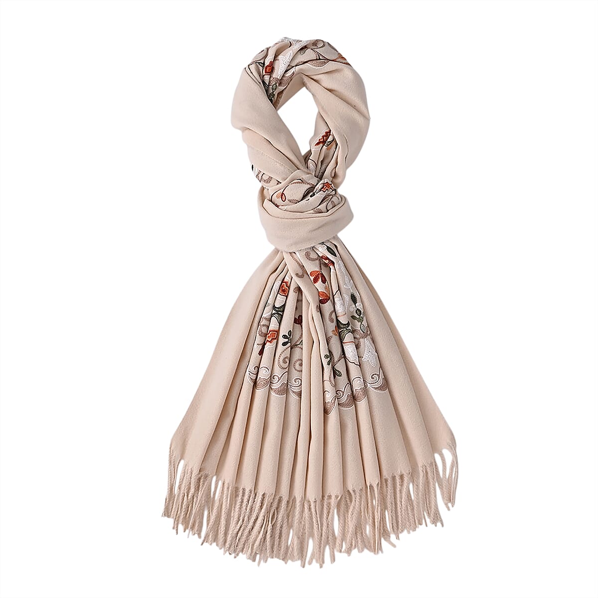 TAMSY Cream Baroque Soft Woven Embroidered Scarf with Tassels &ndash; One Size image number 5