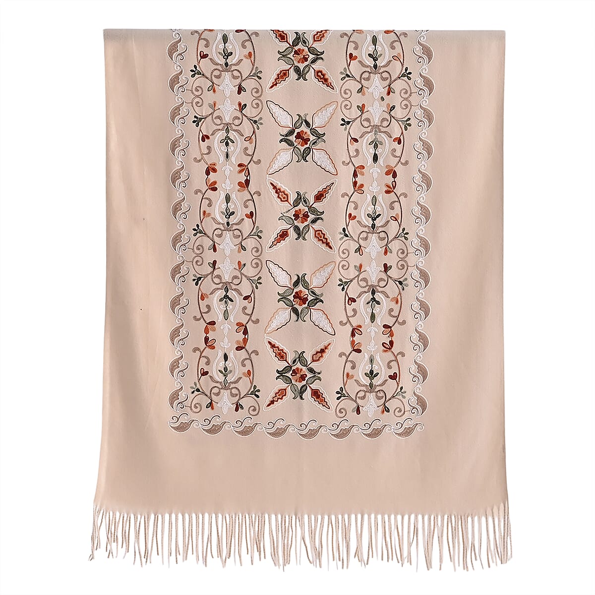 TAMSY Cream Baroque Soft Woven Embroidered Scarf with Tassels &ndash; One Size image number 6