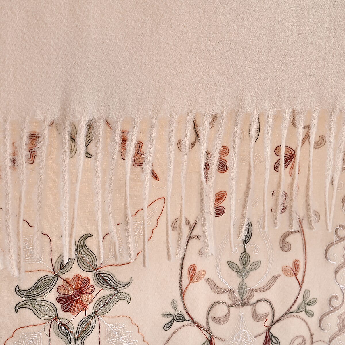 TAMSY Cream Baroque Soft Woven Embroidered Scarf with Tassels &ndash; One Size image number 7