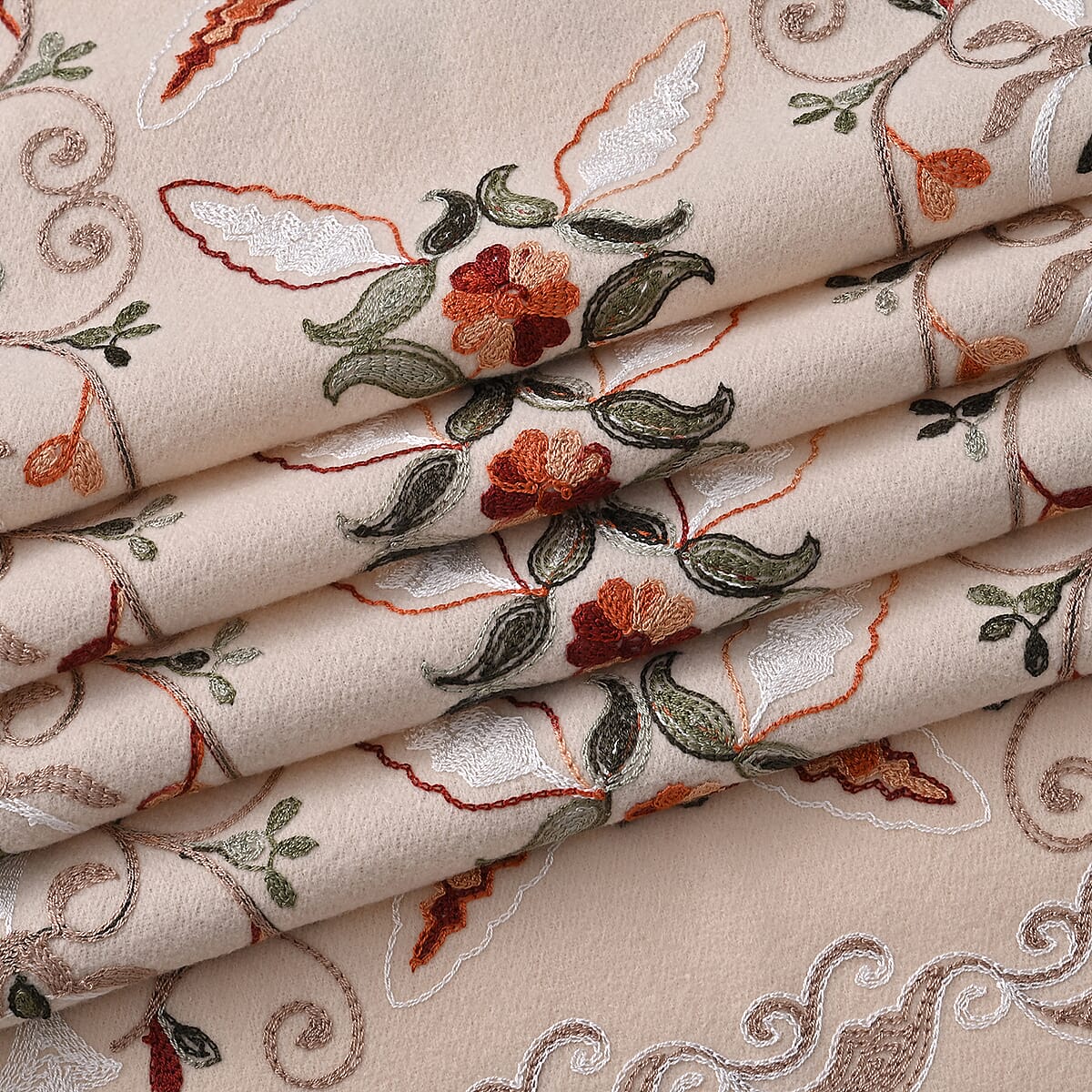 TAMSY Cream Baroque Soft Woven Embroidered Scarf with Tassels &ndash; One Size image number 8