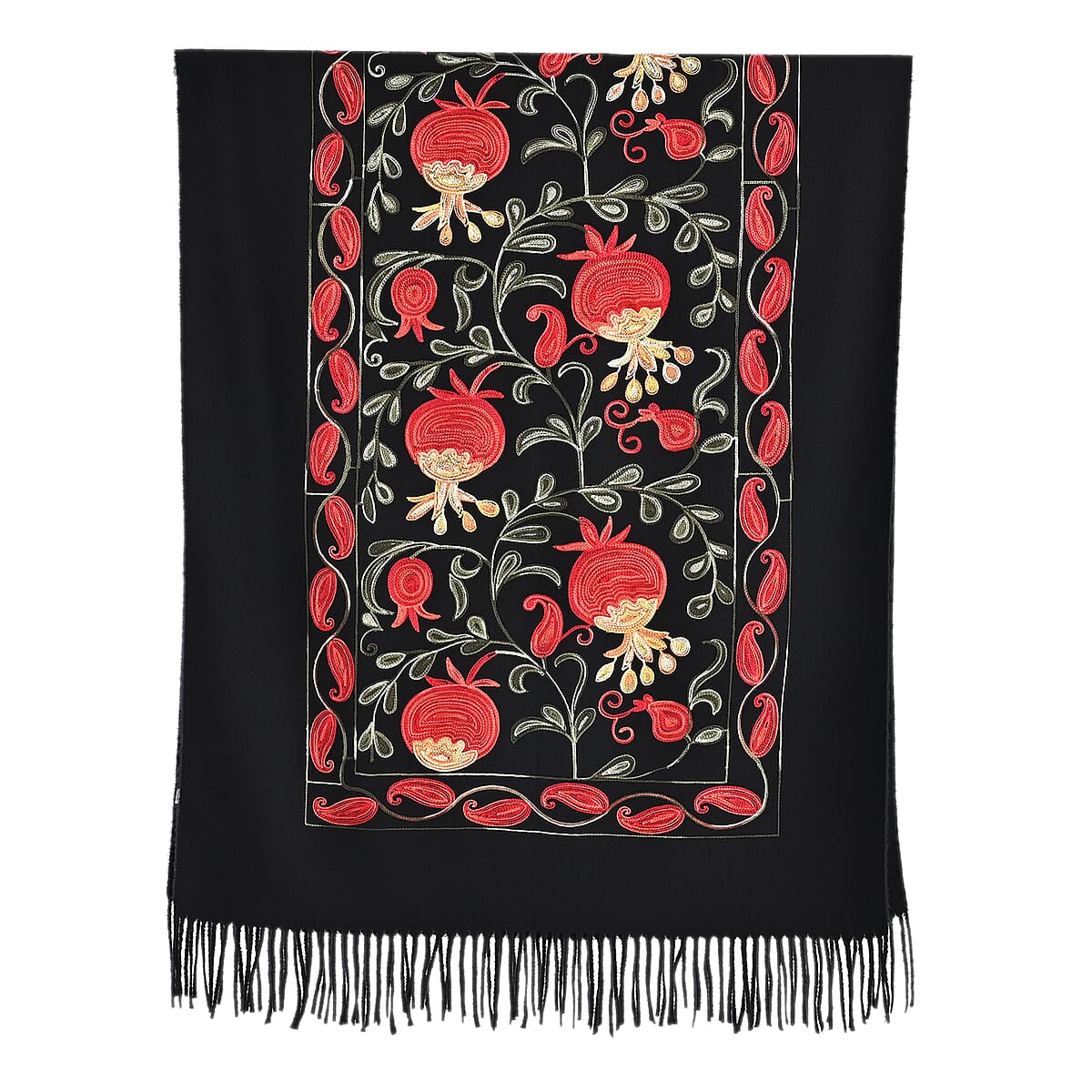 TAMSY Black Botanical Soft Woven Embroidered Scarf with Tassels &ndash; One Size image number 6