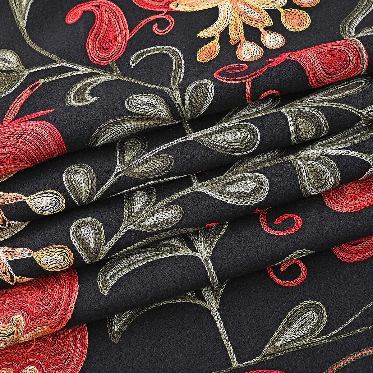 TAMSY Black Botanical Soft Woven Embroidered Scarf with Tassels &ndash; One Size image number 8