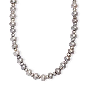 Grey Dyed Pearl Necklace in Stainless Steel 18 Inches