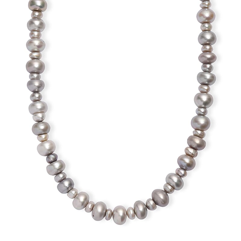 Grey Dyed Pearl Necklace in Stainless Steel 18 Inches