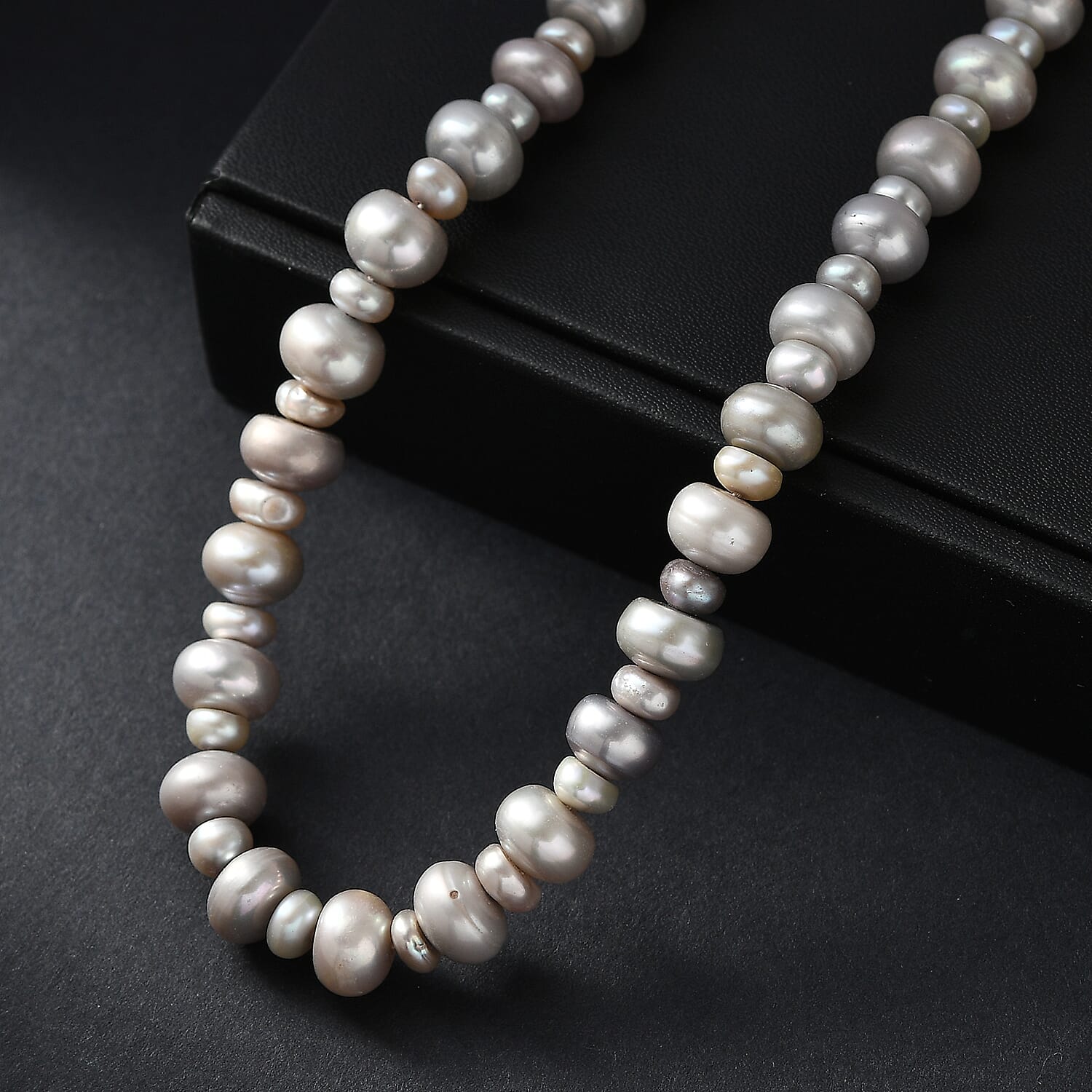 Grey Dyed Pearl Necklace in Stainless Steel 18 Inches