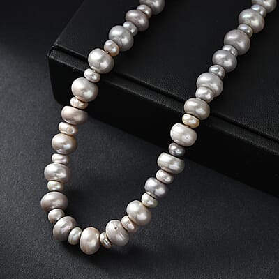 Grey Dyed Pearl Necklace in Stainless Steel 18 Inches