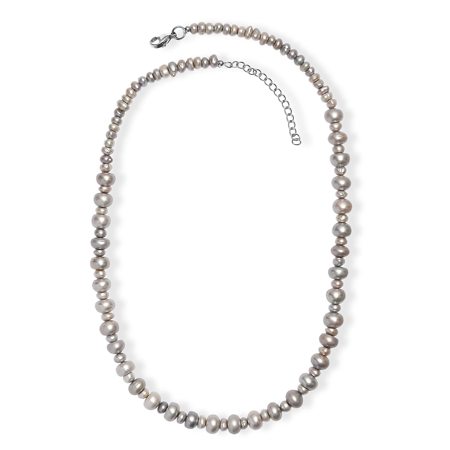 Grey Dyed Pearl Necklace in Stainless Steel 18 Inches
