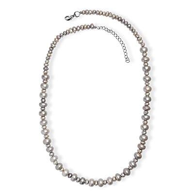 Grey Dyed Pearl Necklace in Stainless Steel 18 Inches