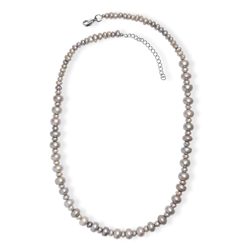 Grey Dyed Pearl Necklace in Stainless Steel 18 Inches