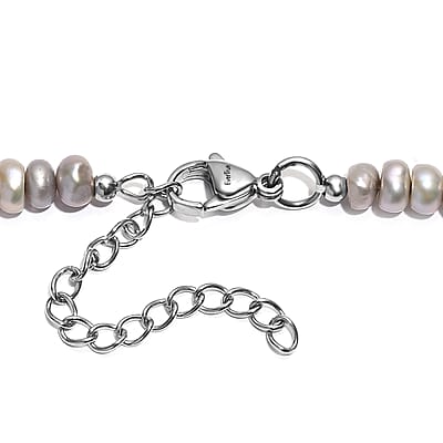 Grey Dyed Pearl Necklace in Stainless Steel 18 Inches
