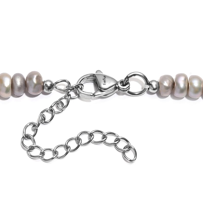 Grey Dyed Pearl Necklace in Stainless Steel 18 Inches