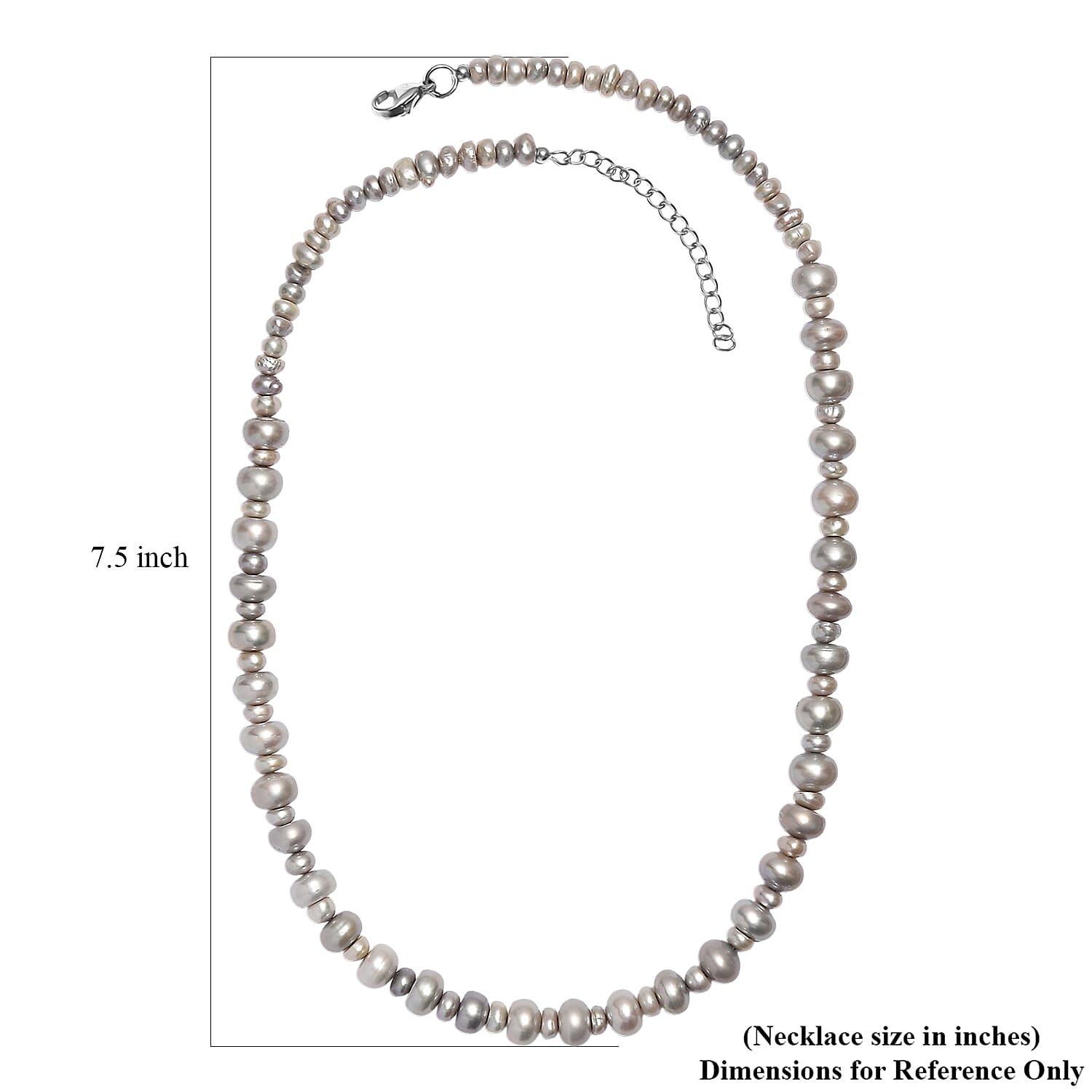 Grey Dyed Pearl Necklace in Stainless Steel 18 Inches