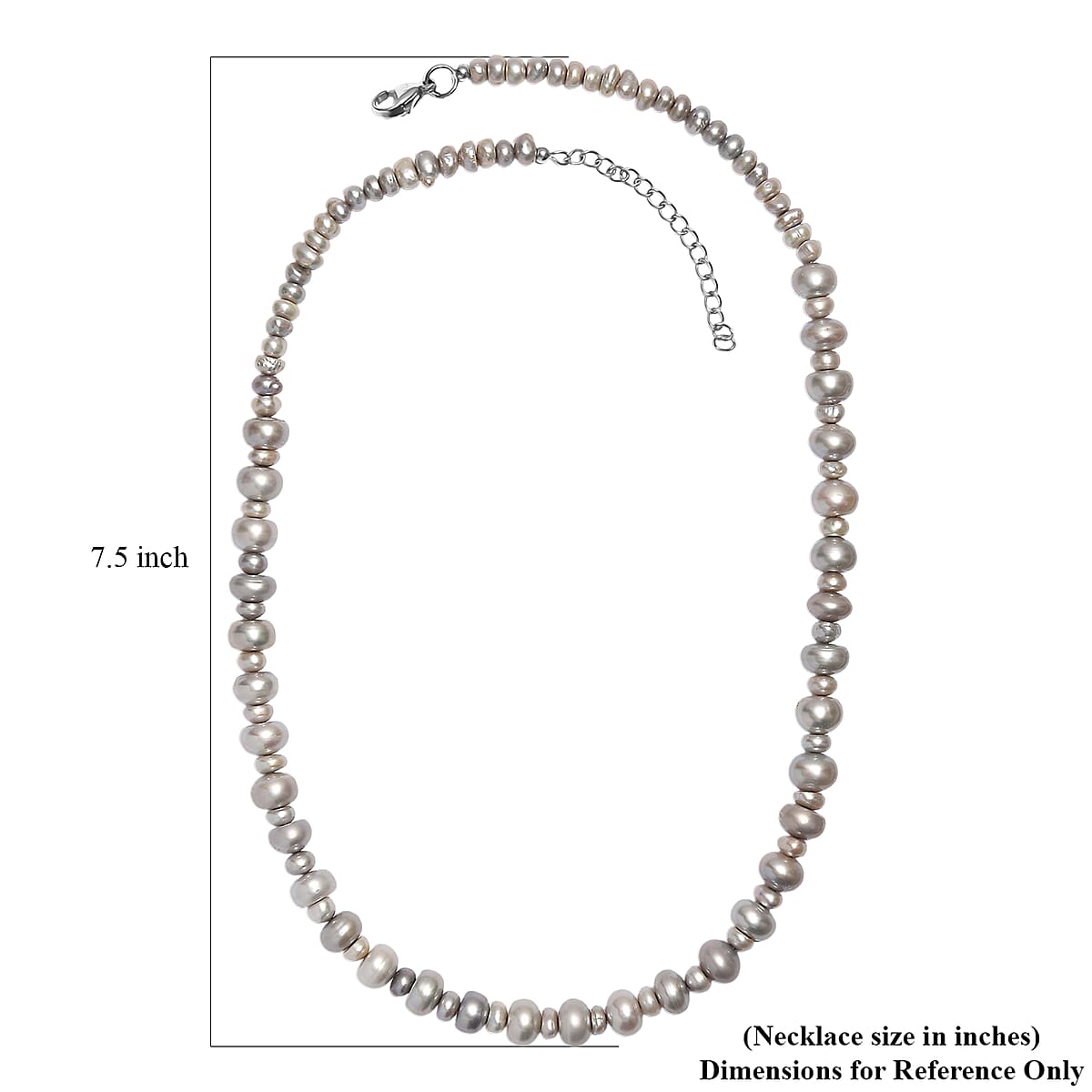 Grey Dyed Pearl Necklace in Stainless Steel 18 Inches image number 5