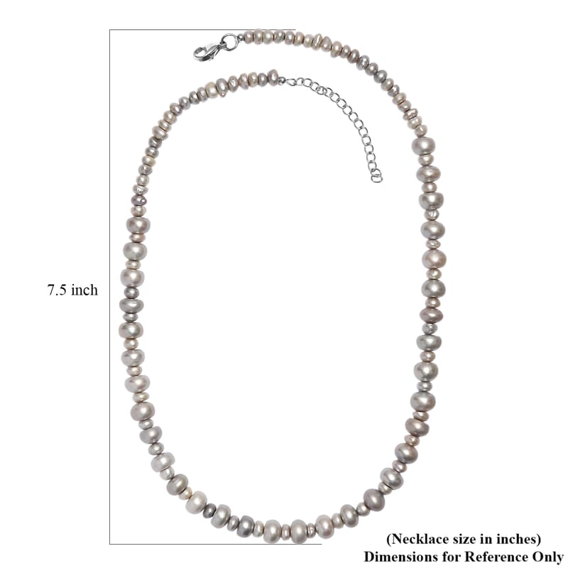 Grey Dyed Pearl Necklace in Stainless Steel 18 Inches