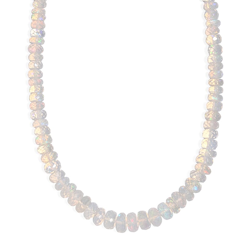 D'Joy Premium Ethiopian Welo Opal 60.00 ctw Necklace in Rhodium Over Sterling Silver 18 Inches