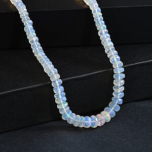 D'Joy Premium Ethiopian Welo Opal 60.00 ctw Necklace in Rhodium Over Sterling Silver 18 Inches