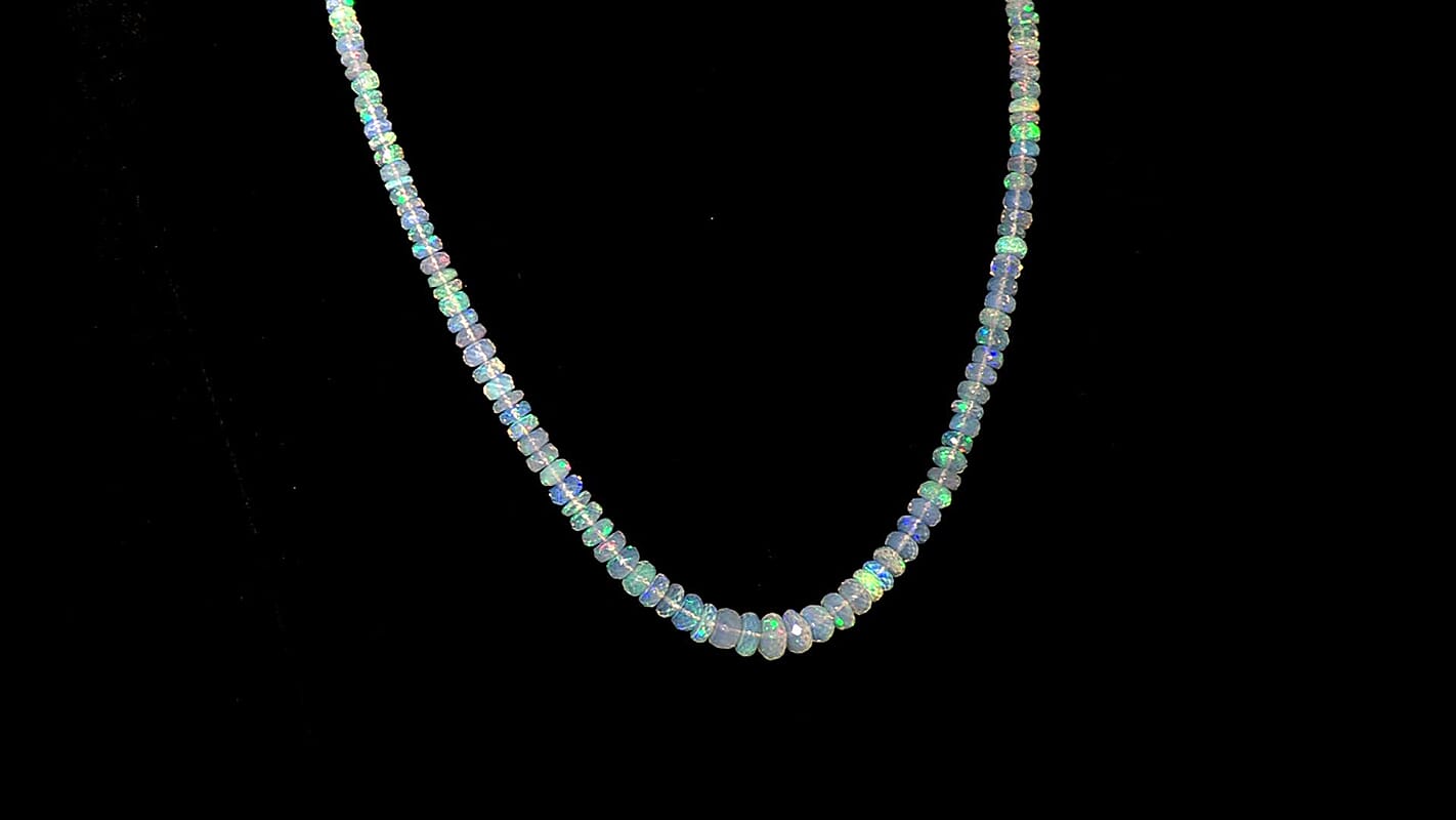 D'Joy Premium Ethiopian Welo Opal 60.00 ctw Necklace in Rhodium Over Sterling Silver 18 Inches