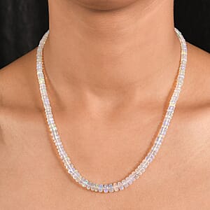 D'Joy Premium Ethiopian Welo Opal 60.00 ctw Necklace in Rhodium Over Sterling Silver 18 Inches