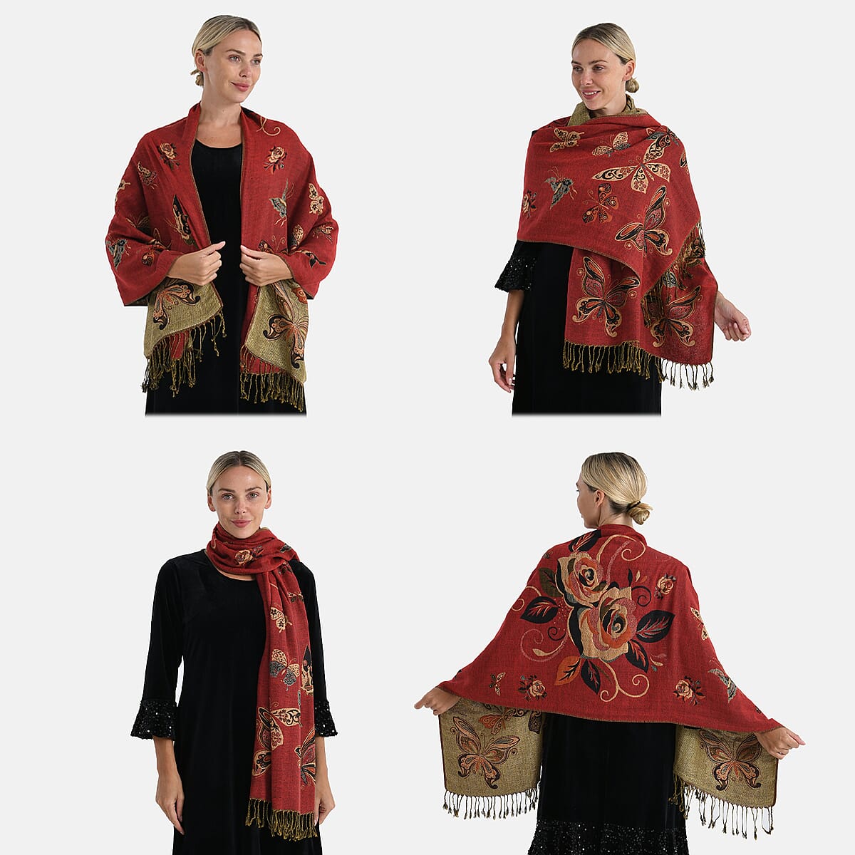 Doorbuster Tamsy Set of 3 Red, Navy and Black Printed Polyester Scarf image number 1