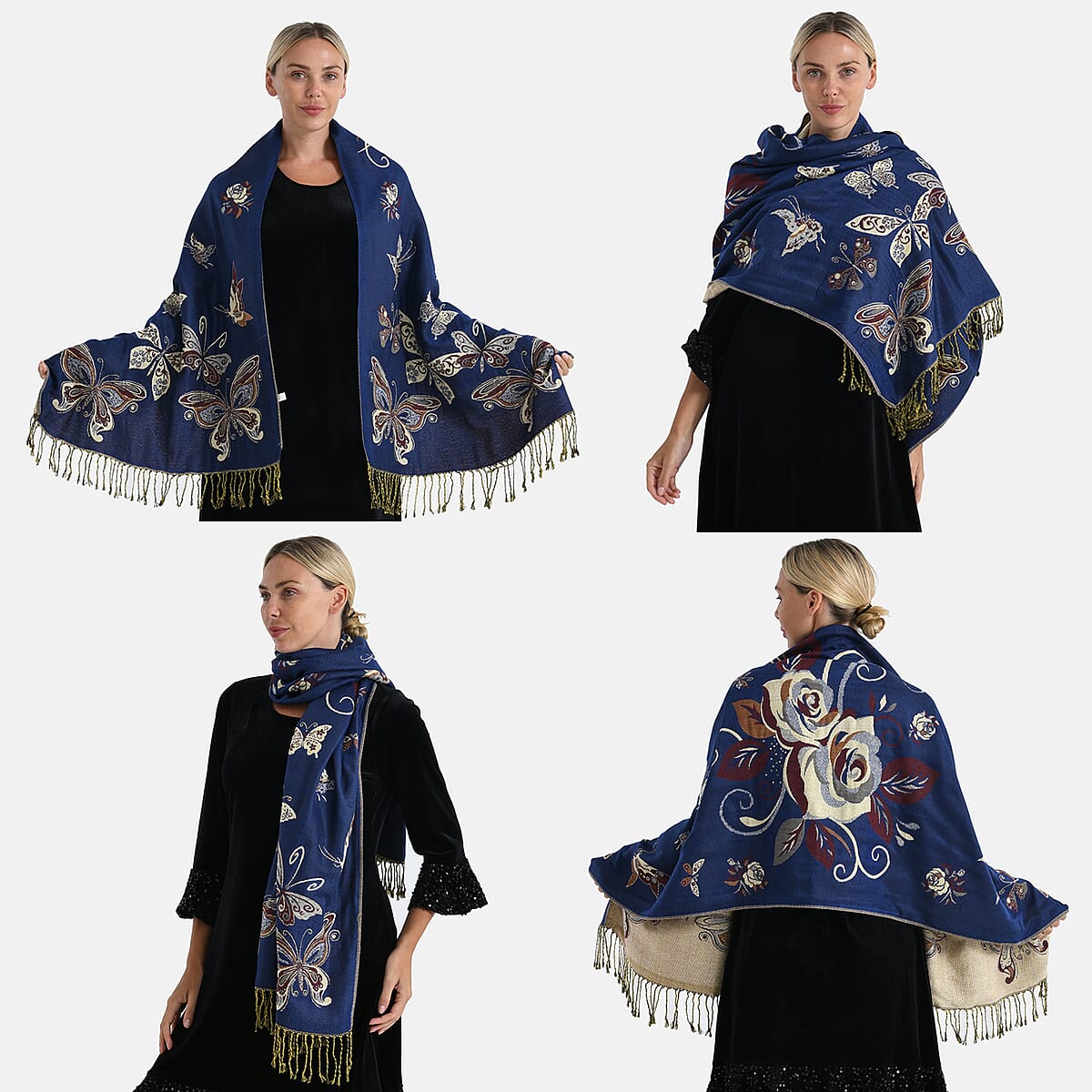 Doorbuster Tamsy Set of 3 Red, Navy and Black Printed Polyester Scarf image number 2