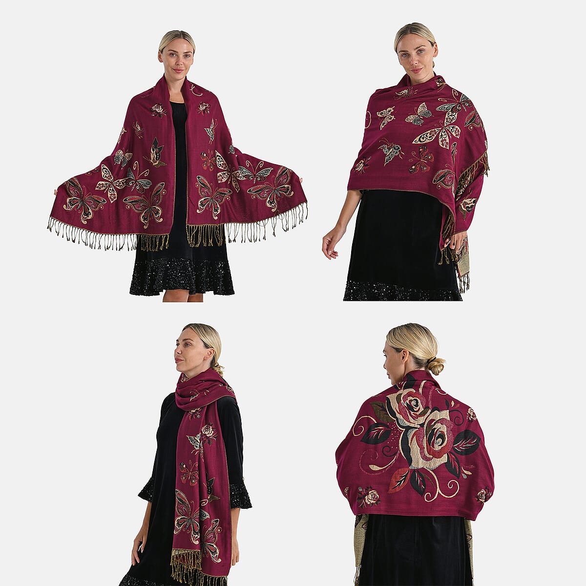  Tamsy Set of 3 Purple, Gold and Green Printed Polyester Scarf image number 1