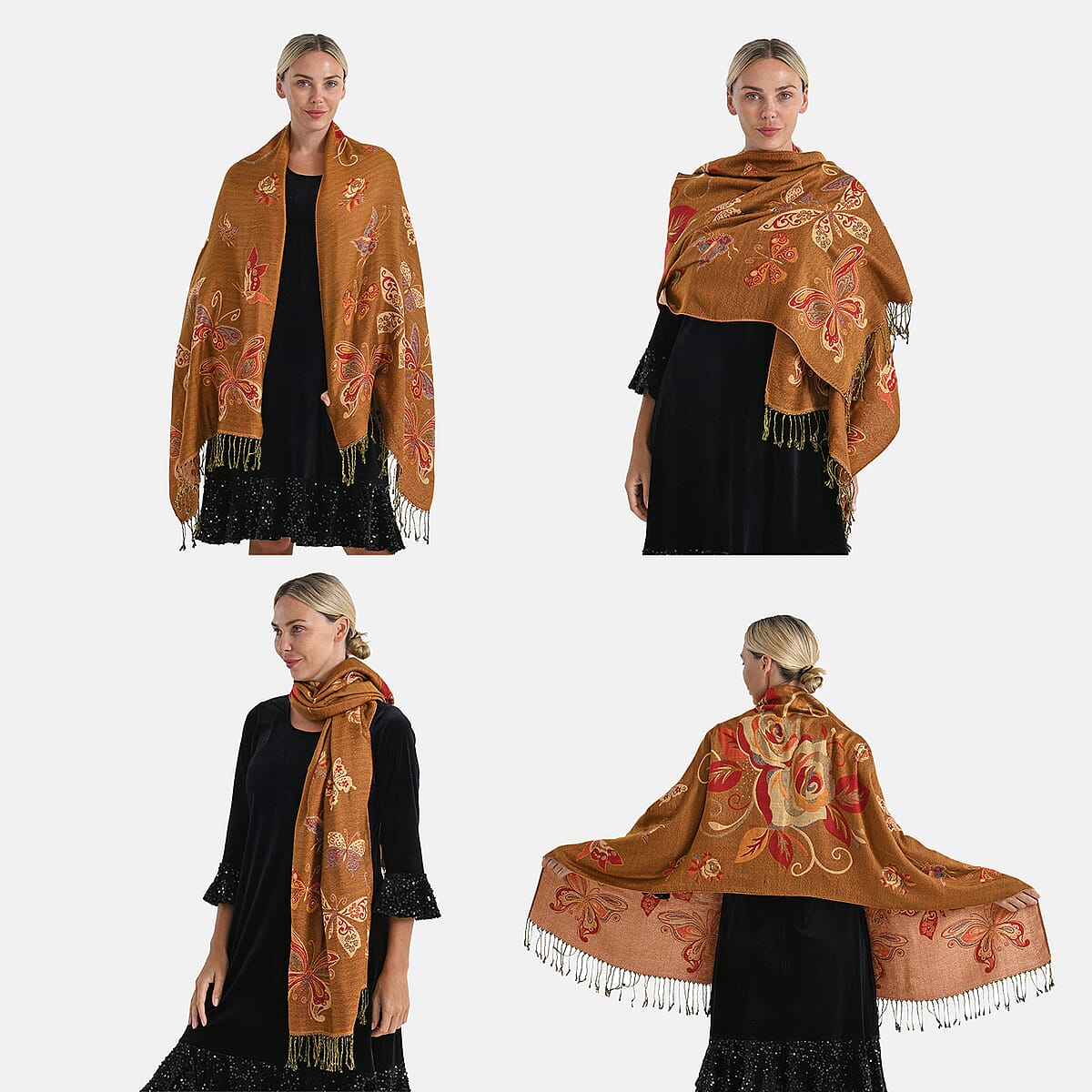  Tamsy Set of 3 Purple, Gold and Green Printed Polyester Scarf image number 2