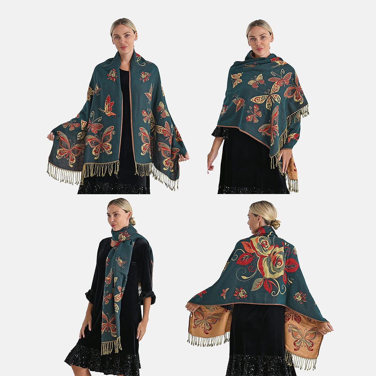  Tamsy Set of 3 Purple, Gold and Green Printed Polyester Scarf image number 3