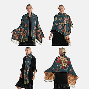  Tamsy Set of 3 Purple, Gold and Green Printed Polyester Scarf