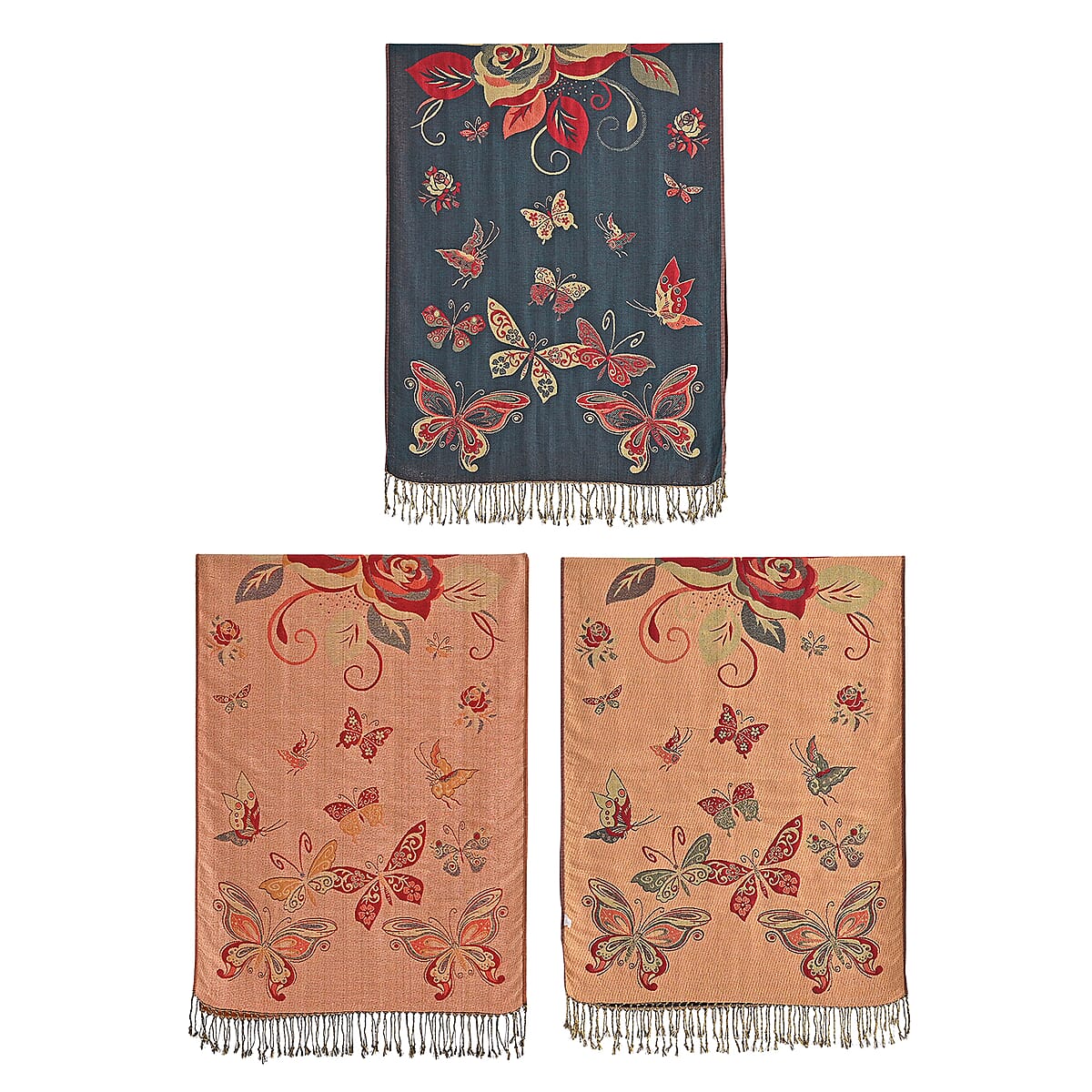  Tamsy Set of 3 Purple, Gold and Green Printed Polyester Scarf image number 4