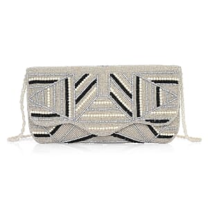 La Marey Silver Bead Work Sling Bag with Magnet Button