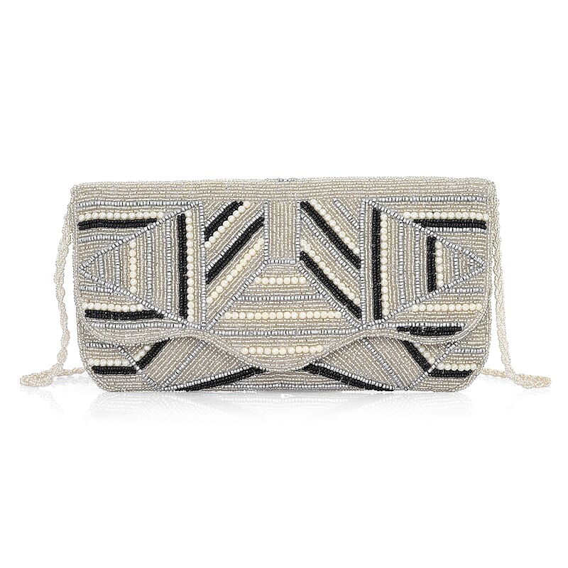 La Marey Silver Bead Work Sling Bag with Magnet Button