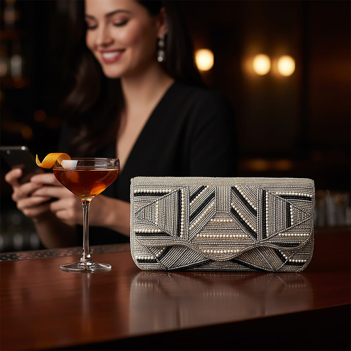 La Marey Silver Bead Work Sling Bag with Magnet Button image number 1