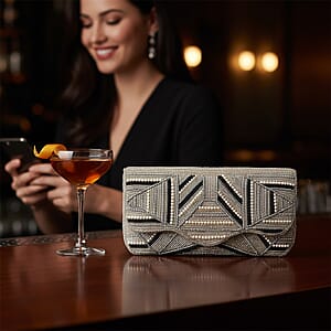 La Marey Silver Bead Work Sling Bag with Magnet Button