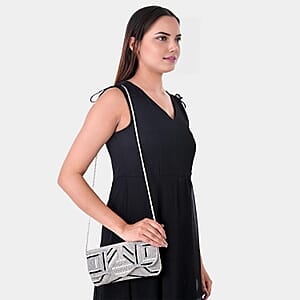 La Marey Silver Bead Work Sling Bag with Magnet Button