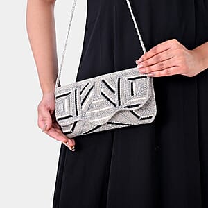 La Marey Silver Bead Work Sling Bag with Magnet Button