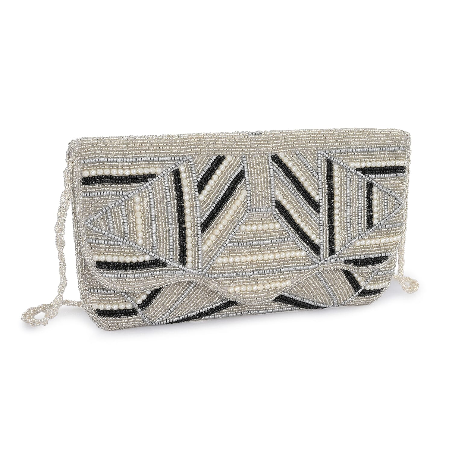 La Marey Silver Bead Work Sling Bag with Magnet Button
